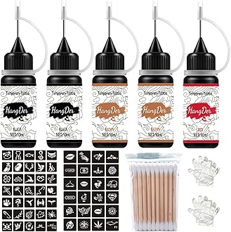 Temporary Tattoos Kit, Yomagine Semi Permanent Tattoo Ink, DIY Fake Freckles Temporary Tattoos for Women Men Teen, Summer Trend Freehand Ink with 78 Pcs Tattoo Stencils, Jagua Gel - Full Kit 5 Bottles