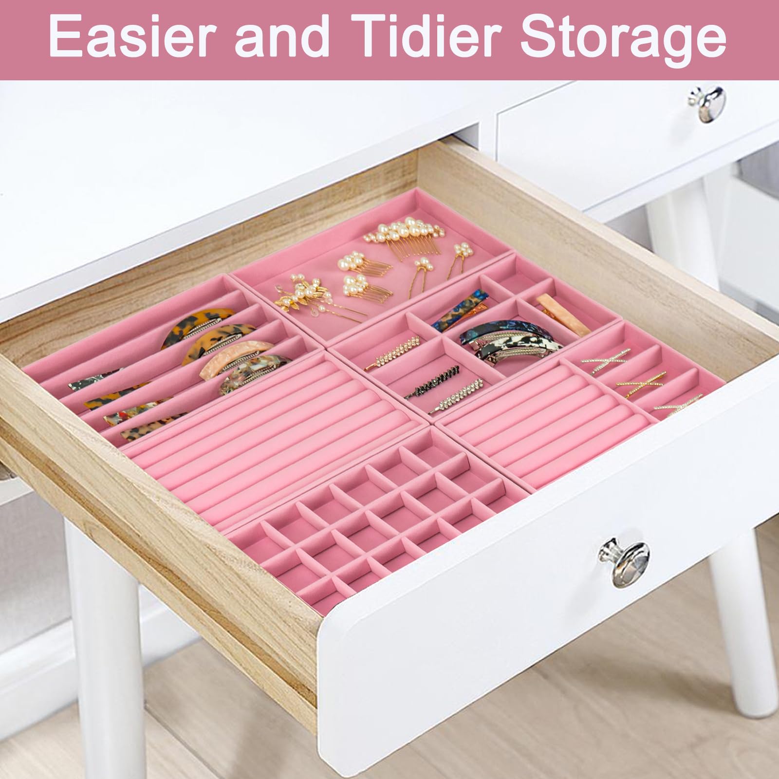 12 bandejas apilables de terciopelo para joyas, organizadores de cajones, bandeja grande extraíble para joyas, caja de almacenamiento para pendientes, anillos, broche, reloj