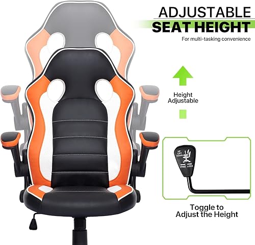 Miniatura 5 de Magshion Silla de oficina para juegos con paspartú, silla giratoria ejecutiva de piel sintética para computadora con reposabrazos abatibles,