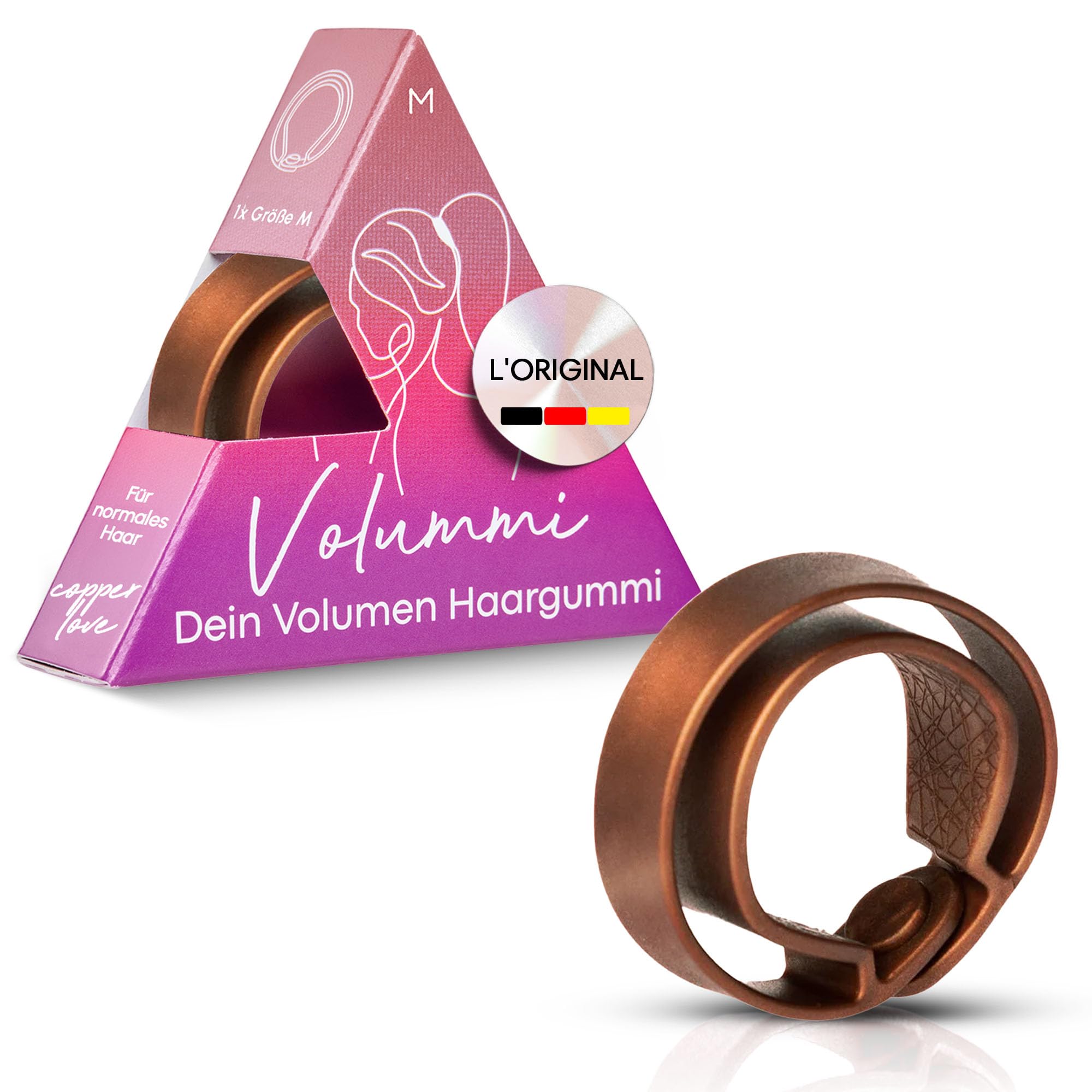 Chouchou à cheveux - Élastique tressé innovant pour visiblement plus de volume dans la queue de cheval - Maintien solide et doux pour les cheveux - Fabriqué en Allemagne - Bronze Glow M pour
