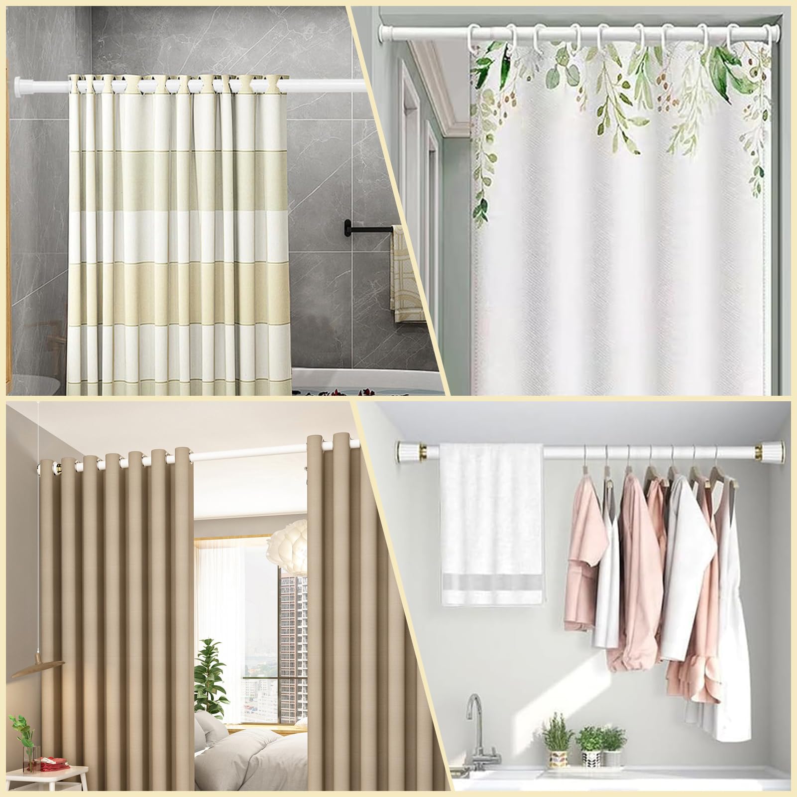 Barra de Cortina Sin Agujeros, Barra Ducha Extensible, Barra Telescópica Blanco 360-450cm/141.7-177.2in Barra Cortina Sin Taladrar Barra de Cortina de Ducha Barra Tensora Diámetro 33mm