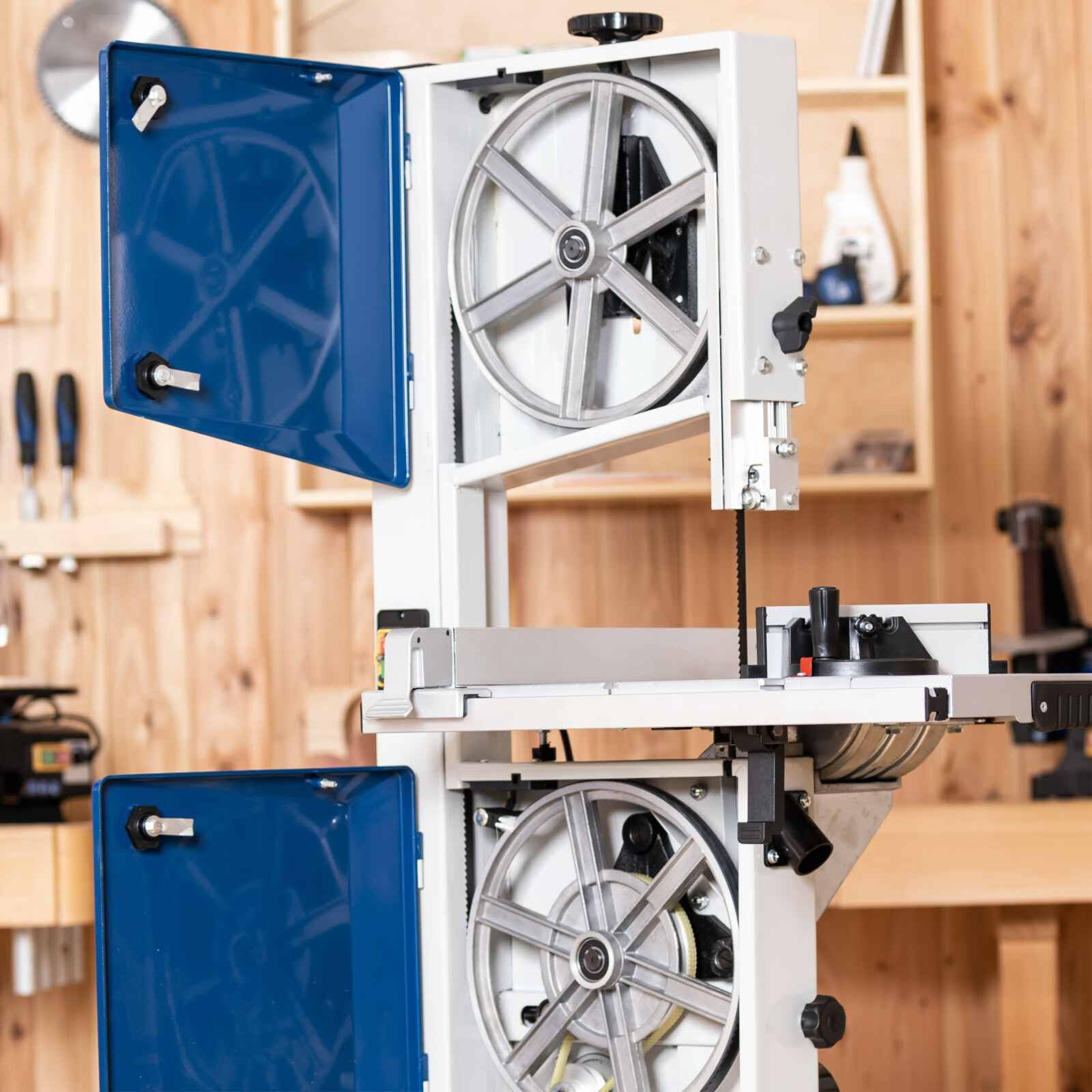 Scheppach Scie à ruban HBS400 | 230V / 750W | Hauteur de passage max 170mm | Largeur de passage max 305mm | Avec ruban de scie de rechange et gabarit de coupe transversale inclus