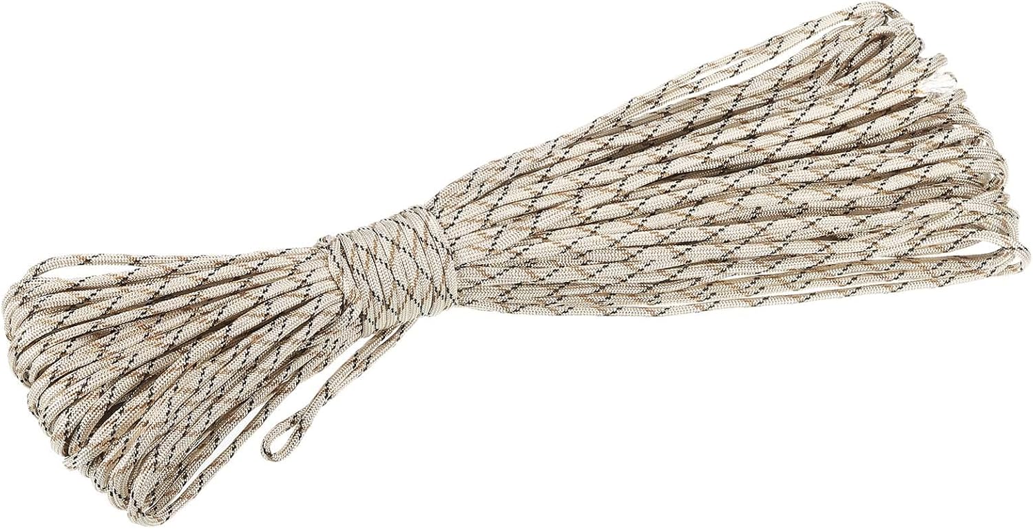 MECCANIXITY Diamond Braid Nylon Rope Polypropylene Cord 3/16"(5mm) 100ft/30M Utility Rope 7-Strand Beige/Brown for Indoor Outdoor Flag Line Camping Clothes Line Beige, Brown 100ft