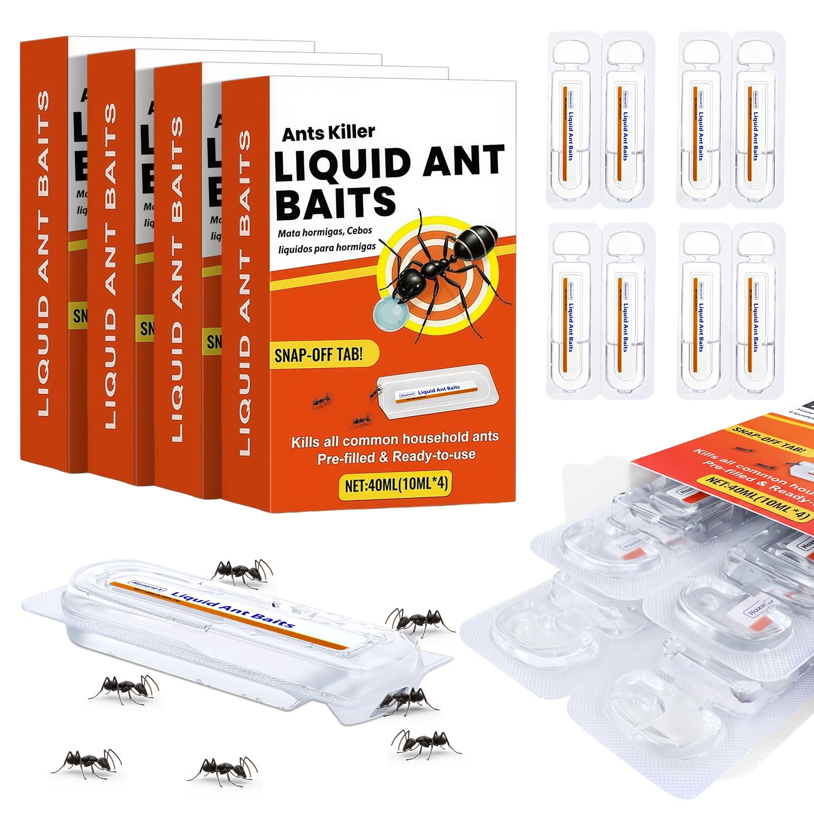 Ameisenköderdose für Innen und Außenbereich, 4 Stück 16PCS Ameisenköder, Flüssiger Ameisen Köderdose für Vorratsraum, Küche, Haus, Keller und Garage