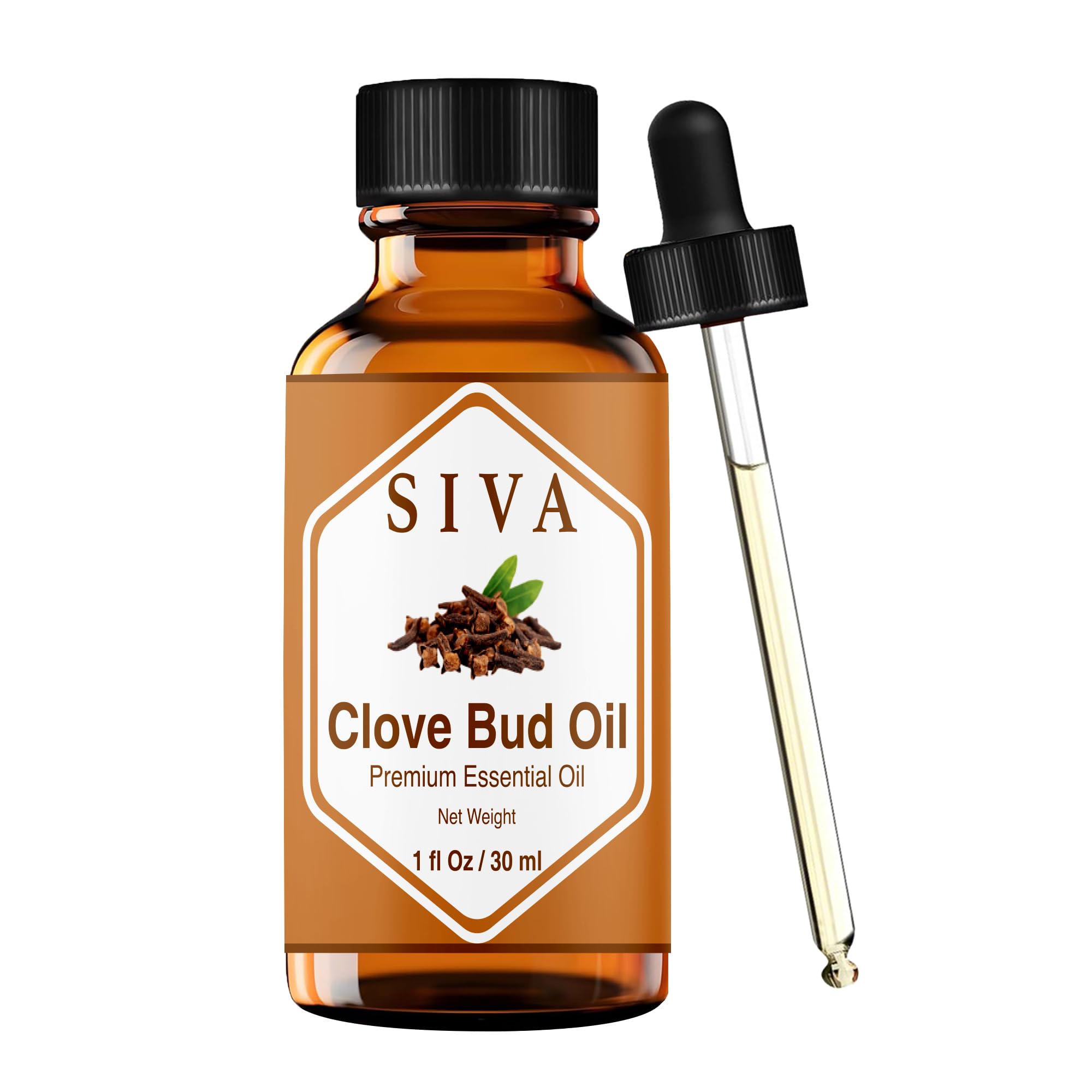 SIVA ORGANICS Clove Bud Essential Oil 1oz (30 ml) Premium Essential Oil with Dropper for Diffuser, Aromatherapy, Dental Care, Hair Care & Massage