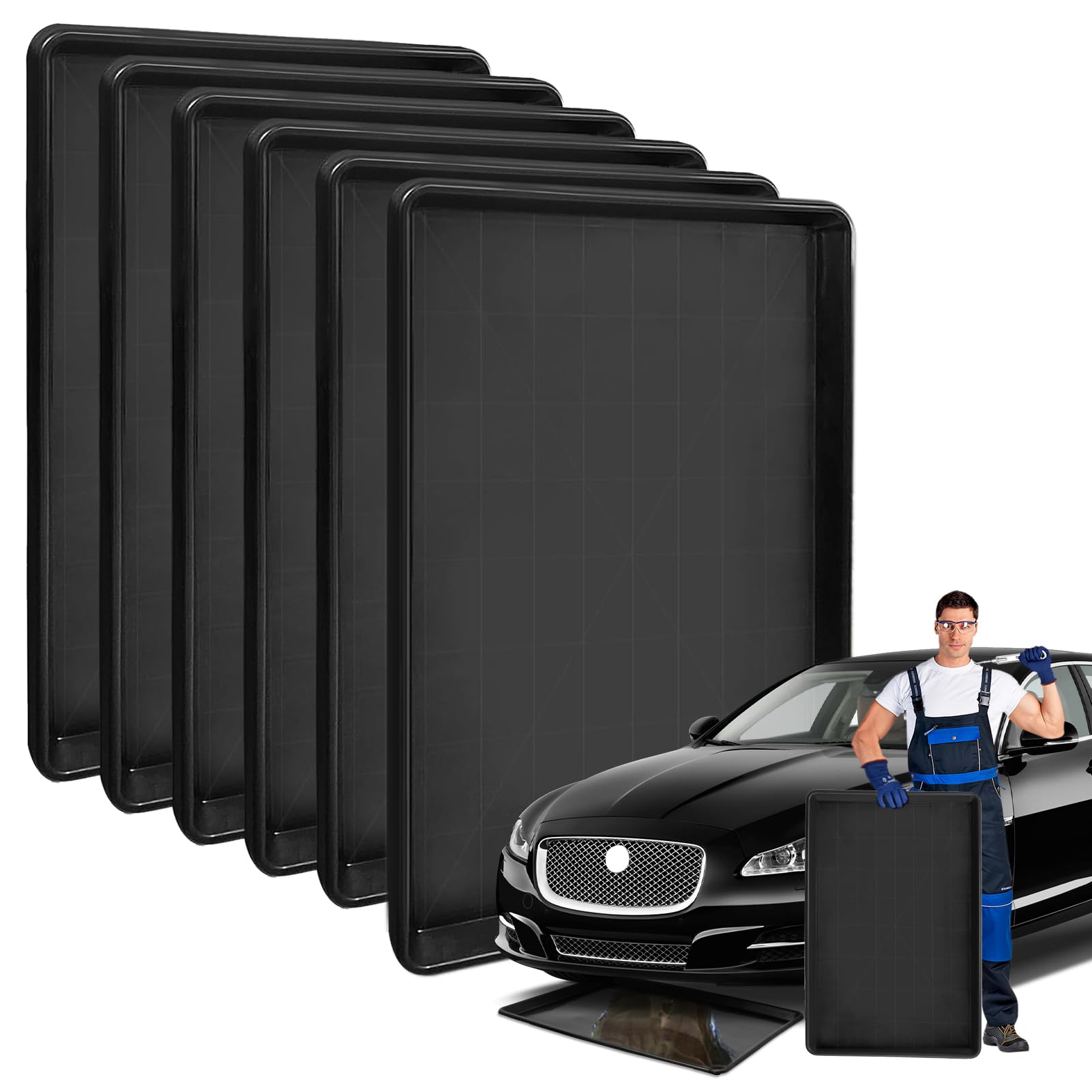 6Pcs Extra Large Car Oil Drip Pan- 35.4 x 24 x1.6 Inches Oil Drain Pan for Oil Change- Oil Drip Tray for Under Car Plastic Oil Tray, Oil Catch Pan Replacement Tray to Keep Garage Floor Clean