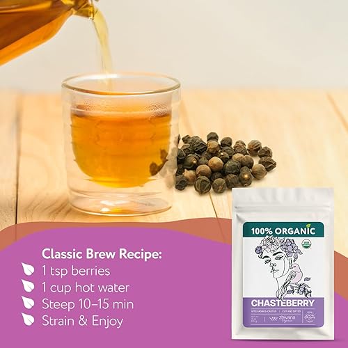 Miniatura 6 de Zhivana Organics - Té orgánico de sauzgatillo 4 onzas, hierba Vitex agnus-castus, para el equilibrio femenino, apoya la armonía hormonal, la