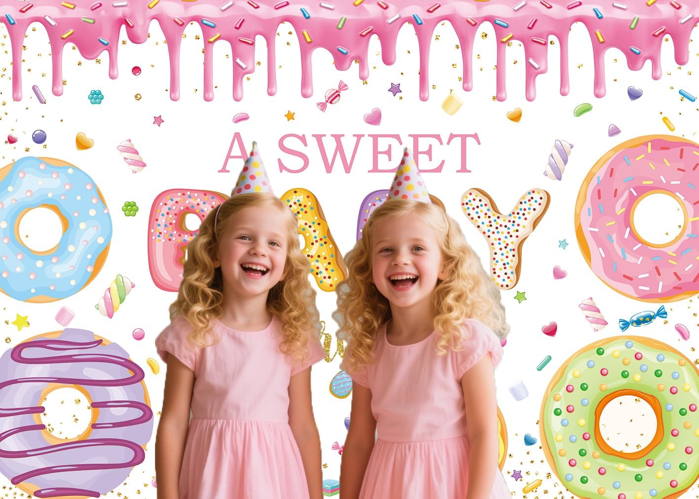 Donut Sprinkle Baby Shower Backdrop for Girl A Sweet Baby Sprinkle Photography Background Pink Donut Birthday Party Cake Table Decorations Supplies (6x4FT: 72x48 inch)