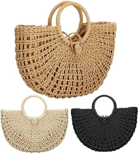 Miniatura 7 de YYW Beach Totes Bags for Women Summer Large Straw Hand-woven Top-handle Handbag Sea Straw Bag Beach Rattan Clutch Purse