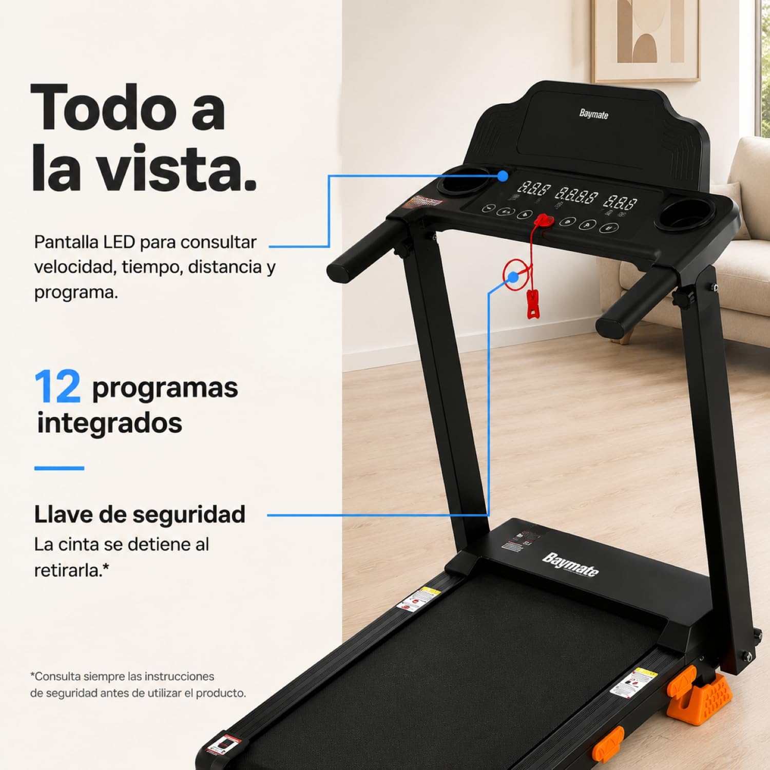 Cinta de Correr 10% Inclinación, 1-12 km/h, 3.0 CV, Carga 156 kg