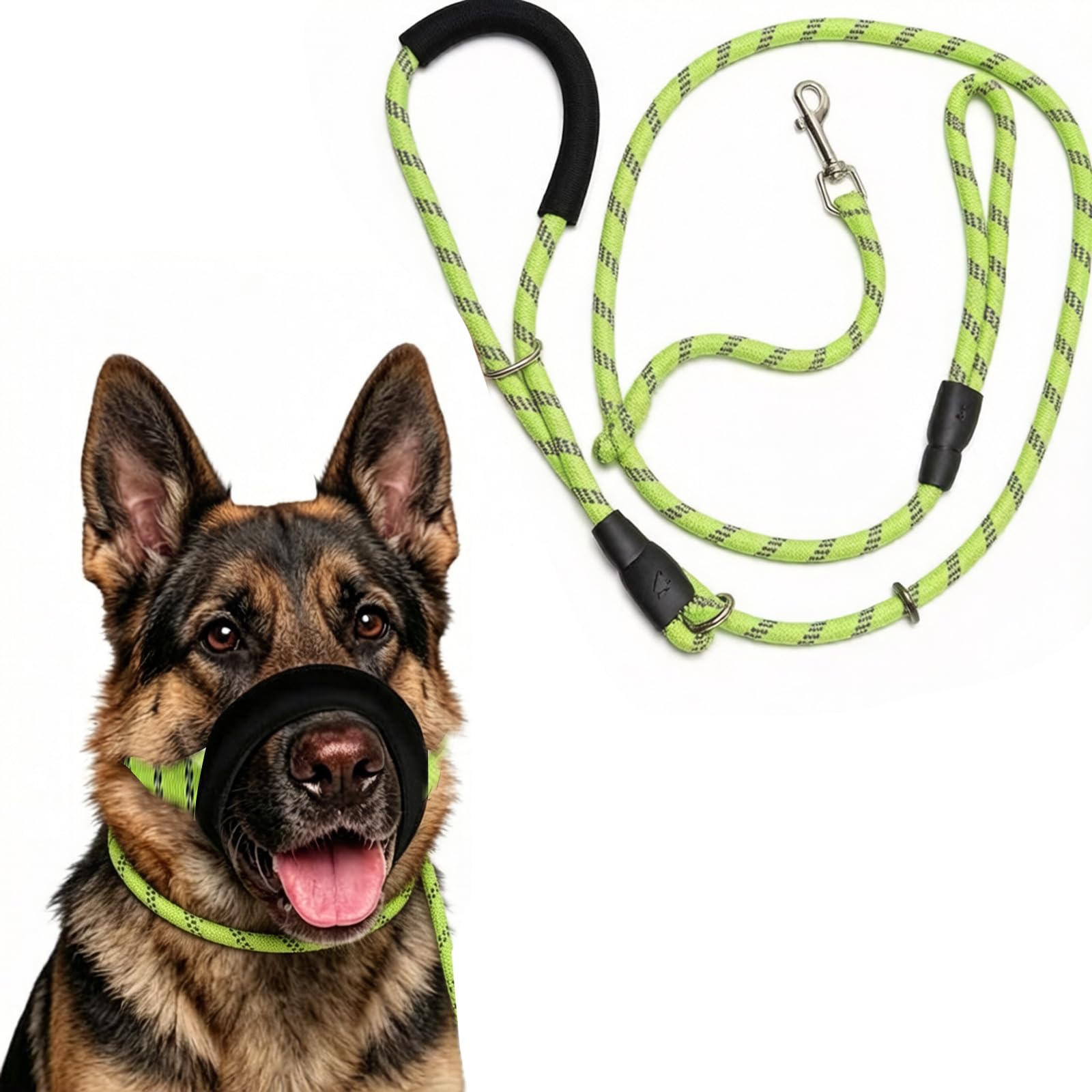 ADUDVLO Figure of 8 Dog Lead Anti Pull, Slip Lead for Dogs with Reflective Rope, Soft Nose Padding & Safety Collar Backup, Dog Training Lead for Medium Large Dogs (Green)