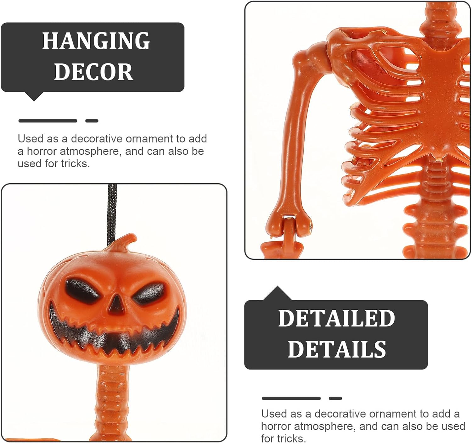 OSALADI Halloween Hanging Skeleton Model with 40cm Orange Pumpkin Face, Movable Joints Skeleton Pendant for Halloween Party Decor and Indoor Hanging Ornament
