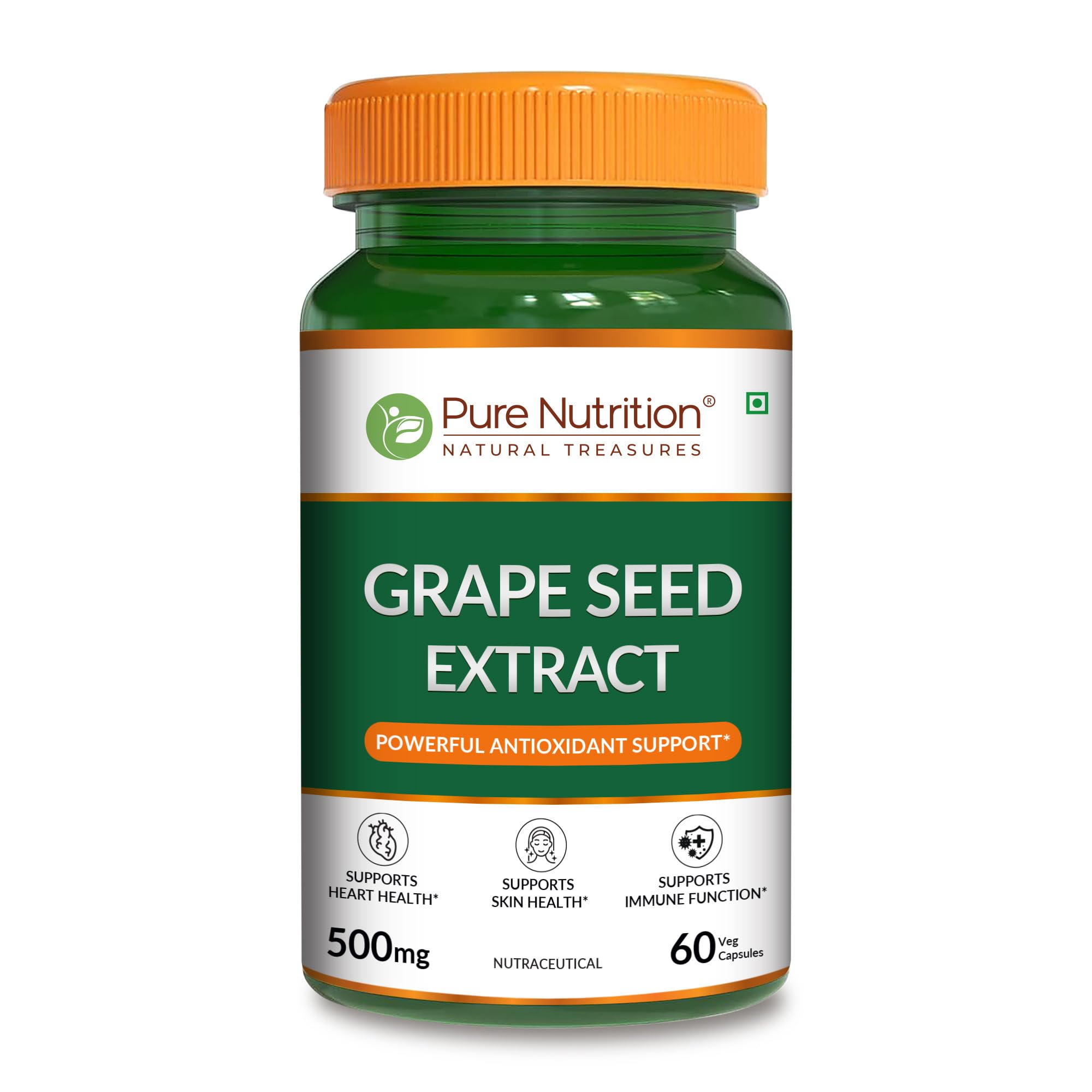 Pure Nutrition Grape Seed Extract (500mg) - 60 Veg Capsules | 95% Polyphenols | Plant-Based Supplement Rich in Natural Antioxidants | Supports Skin, Heart & Immunity-image-20