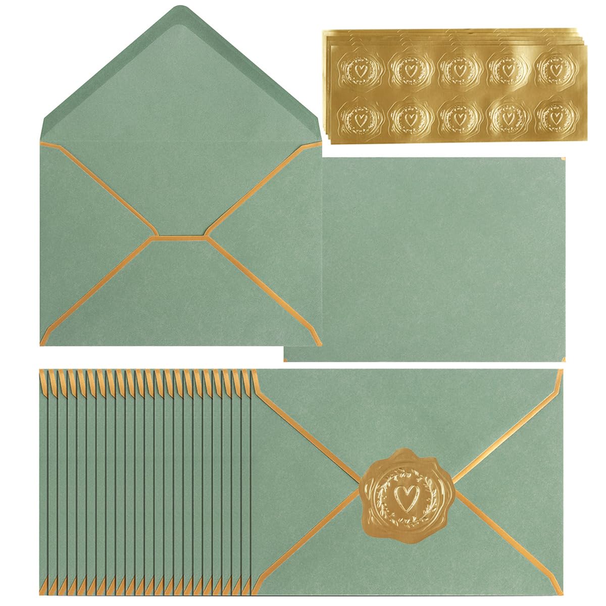 Photo 1 of 100 Pack A7 Envelopes 5 x 7 Card Envelopes V Flap with Gold Border for Office, Wedding Gift Cards, Invitations, Graduation, Baby Shower, Parties (Sage-Green, 5.32 x 7.28 Inches)