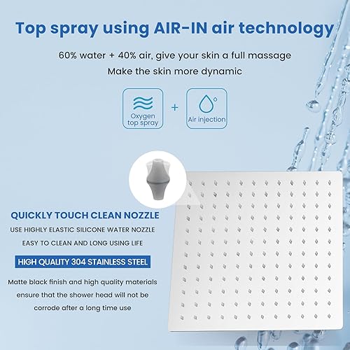 Vista 59 de Airuida Juego de grifo de ducha y mango de una sola función, kit de molduras de ducha de montaje en techo, sistema de ducha de lluvia con roscas