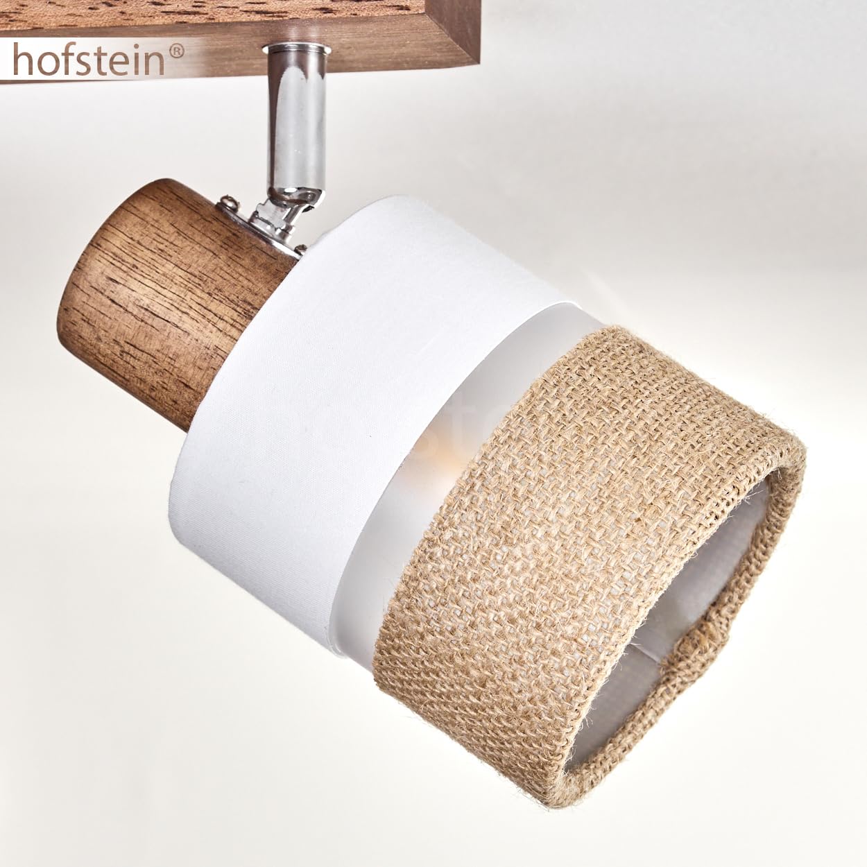 HOFSTEIN Deckenleuchte Fallhagen, verstellbare Deckenlampe aus Holz/Metall/Stoff in Braun/Weiß/Chrom, moderne Leuchte im skandinavischen Design, 3 x E14, Esszimmmer, Schlafzimmer, Wohnzimmer, Küche