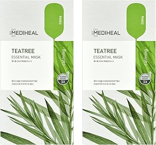 Mediheal Best Korean Sheet Mask - Tea Tree Essential Face Mask 20 Sheets For All Skin Types Korean Best Sheet Mask Soothing Calming