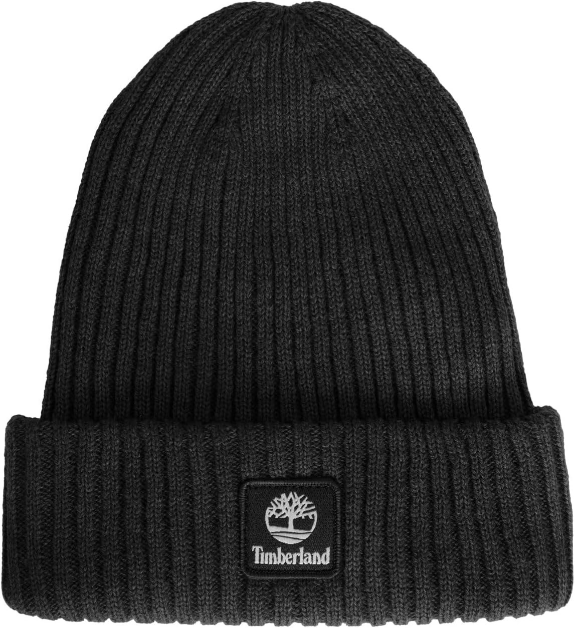 Timberland Men’s Rib Tonal Logo Beanie - Soft Knit Winter Hat, Stretch Fit, Foldover Cuff, Warm Texture for Cold Weather Wear - Image 3
