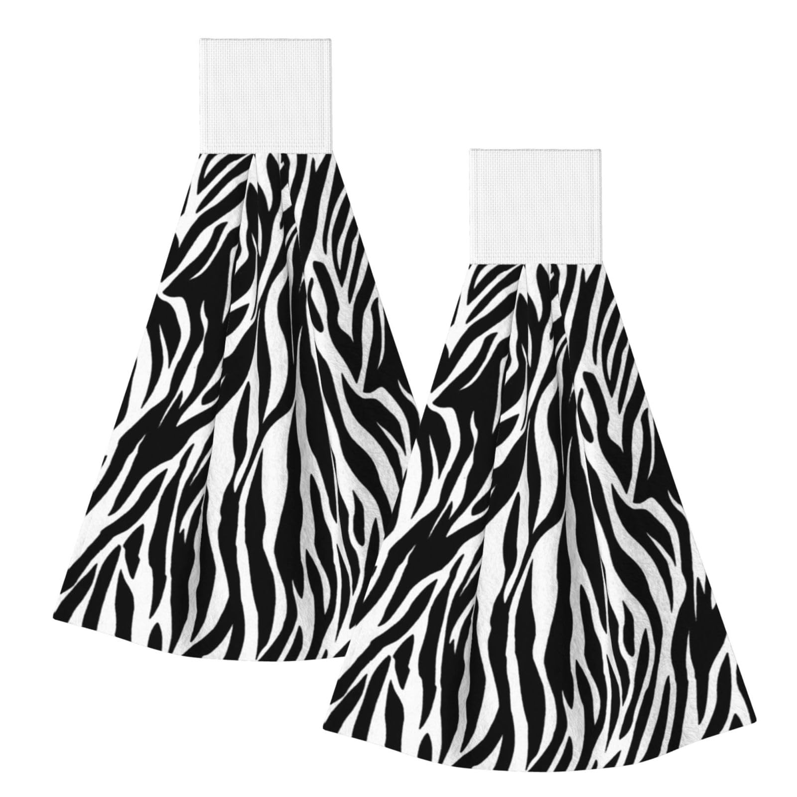 DOPKLNA Zebra Print, 2 Pcs Hanging Coral Fiber Hand Towels for Bathroom, Absorbent Kitchen Towels