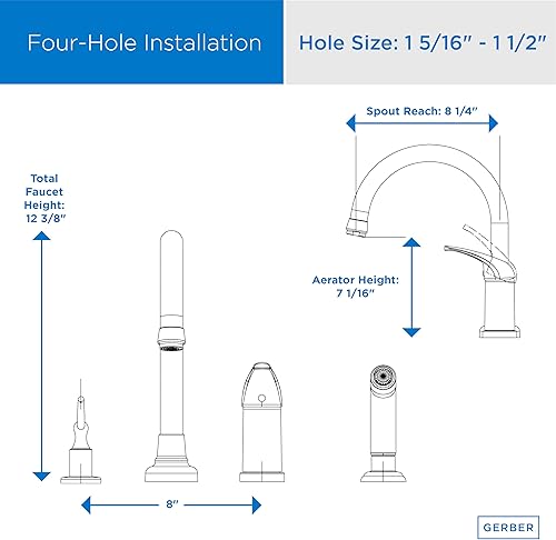 Miniatura 4 de Gerber Grifo de cocina de una sola manija Melrose de fontanería con rociador lateral y dispensador de jabón