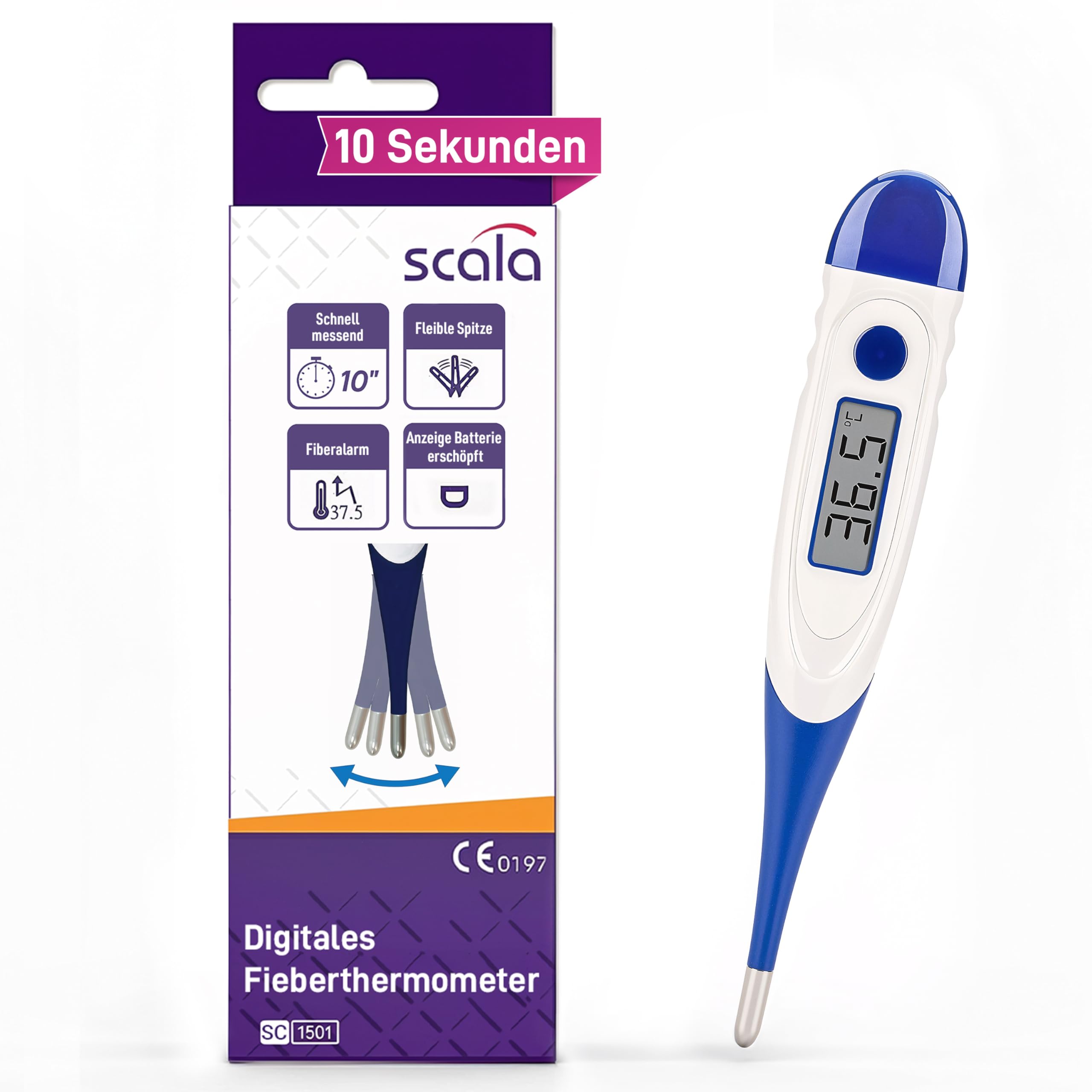 scala SC 1501 blu Termometro Febbre Digitale Clinico Corpo Flex Speed