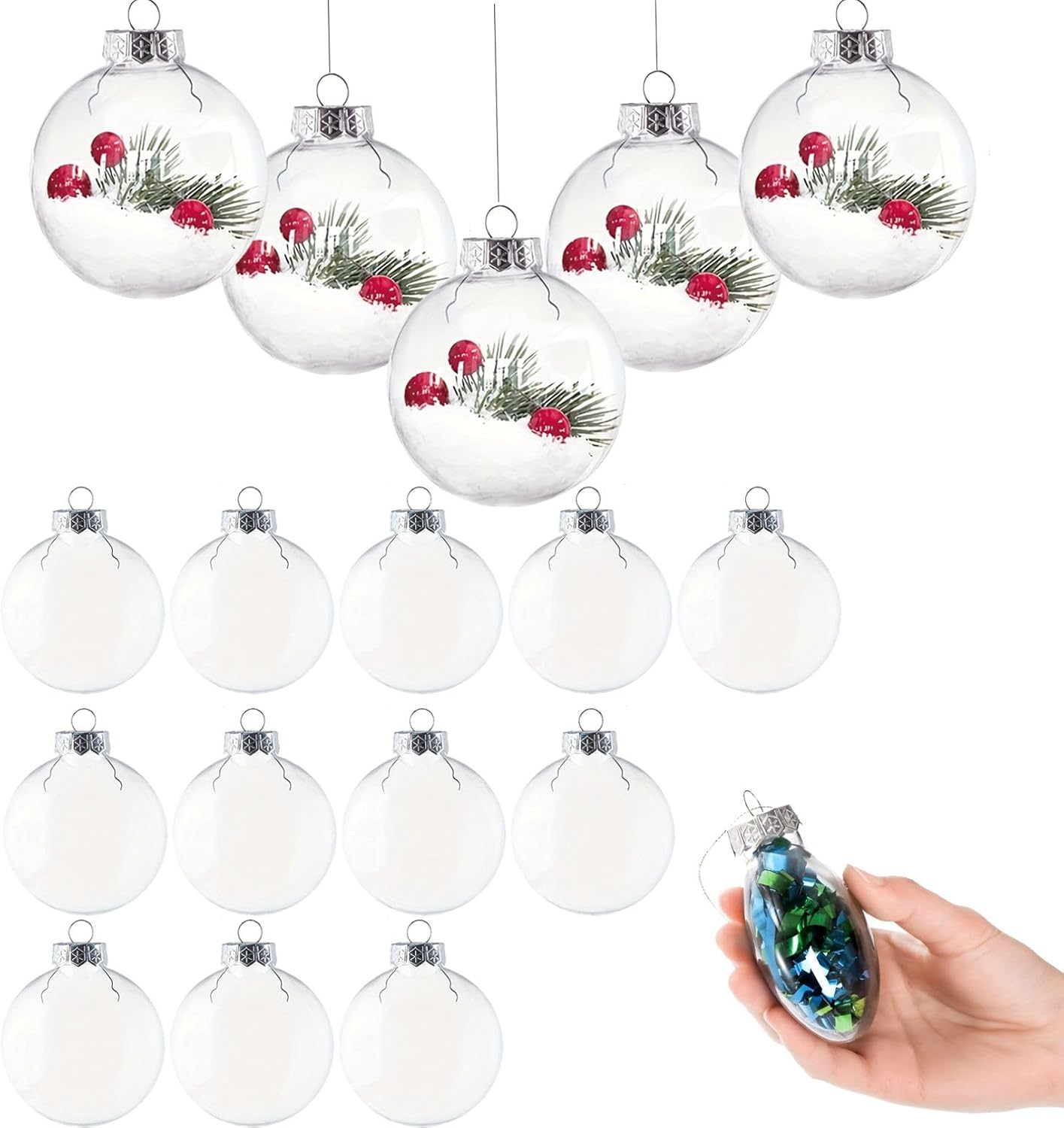12 pcs 3.15 Inch Clear Plastic Refillable Decor Balls,80mm DIY Clear Plastic Ornaments Christmas Tree Hanging Balls Christmas for DIY Craft Projects,Christmas,Wedding,Party, Home Decoration
