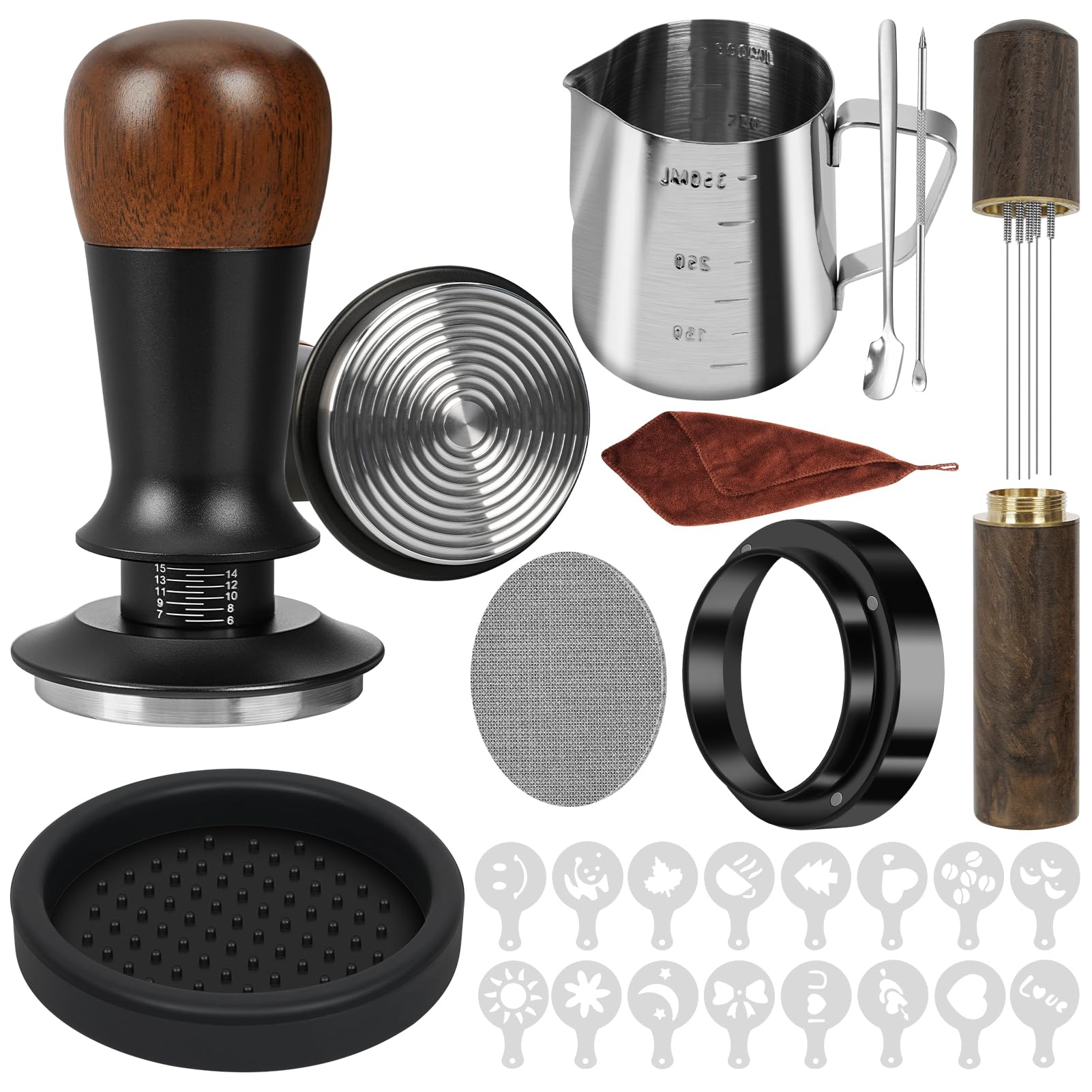 Y-Step 25PCS 51mm Coffee Tamper Set, Espresso Accessories Kit with 51mm Espresso Tamper, Coffee Stirrer, Puck Screen, Jug, Dosing Funnel, WDT Tool, Latte Art Kit for Espresso Machines, Barista Tool