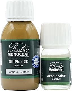 Rubio Monocoat Wood Stain & Finish 65 ft² - Antique Bronze | Oil Plus 2C | Quick-Dry, Eco-Friendly Linseed Wood Oil for Indoor Use, Includes Accelerator (Part B) | Protector | 130 ml