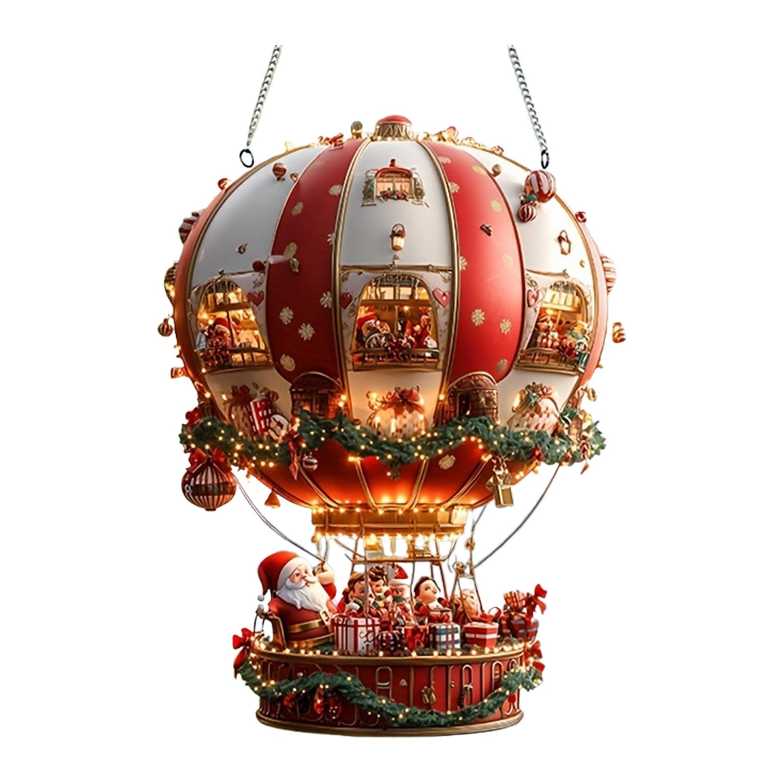 Shatterproof Acrylic Tree Ornament Cartoon Santa in Hot Air Balloon Hanging Decoration for Holiday Party Supplies Christmas Tree Decoration