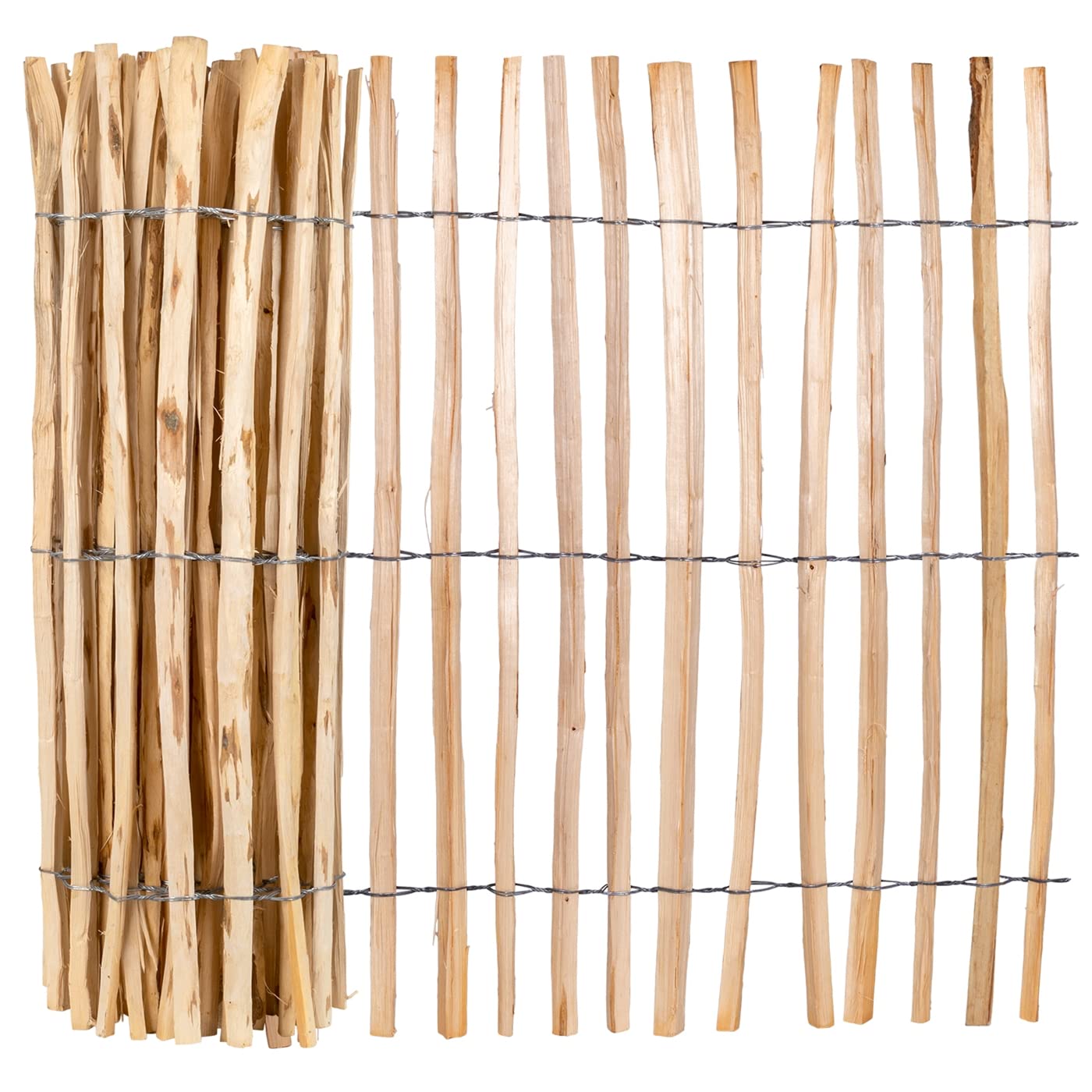 VOSS.garden Premium Staketenzaun 5m, Lattenabstand 3-4cm, Haselnuss, 100cm Höhe, Gartenzaun, Rollzaun, Teichzaun