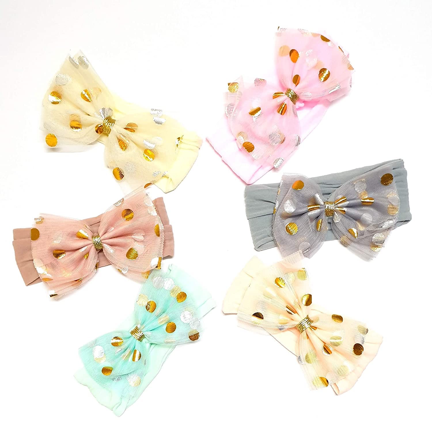 Glamifirsto 6 piece Baby Girls Big Bows Headbands Elastic Nylon Hairbands Turban Hair Accessories for Newborns Infants Toddlers and Kids