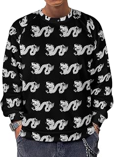 Chinese Dragon Silhouette Men's Crewneck Sweatshirt Long Sleeve Casual Pullover Sweater T-shirt Lightweight Tops