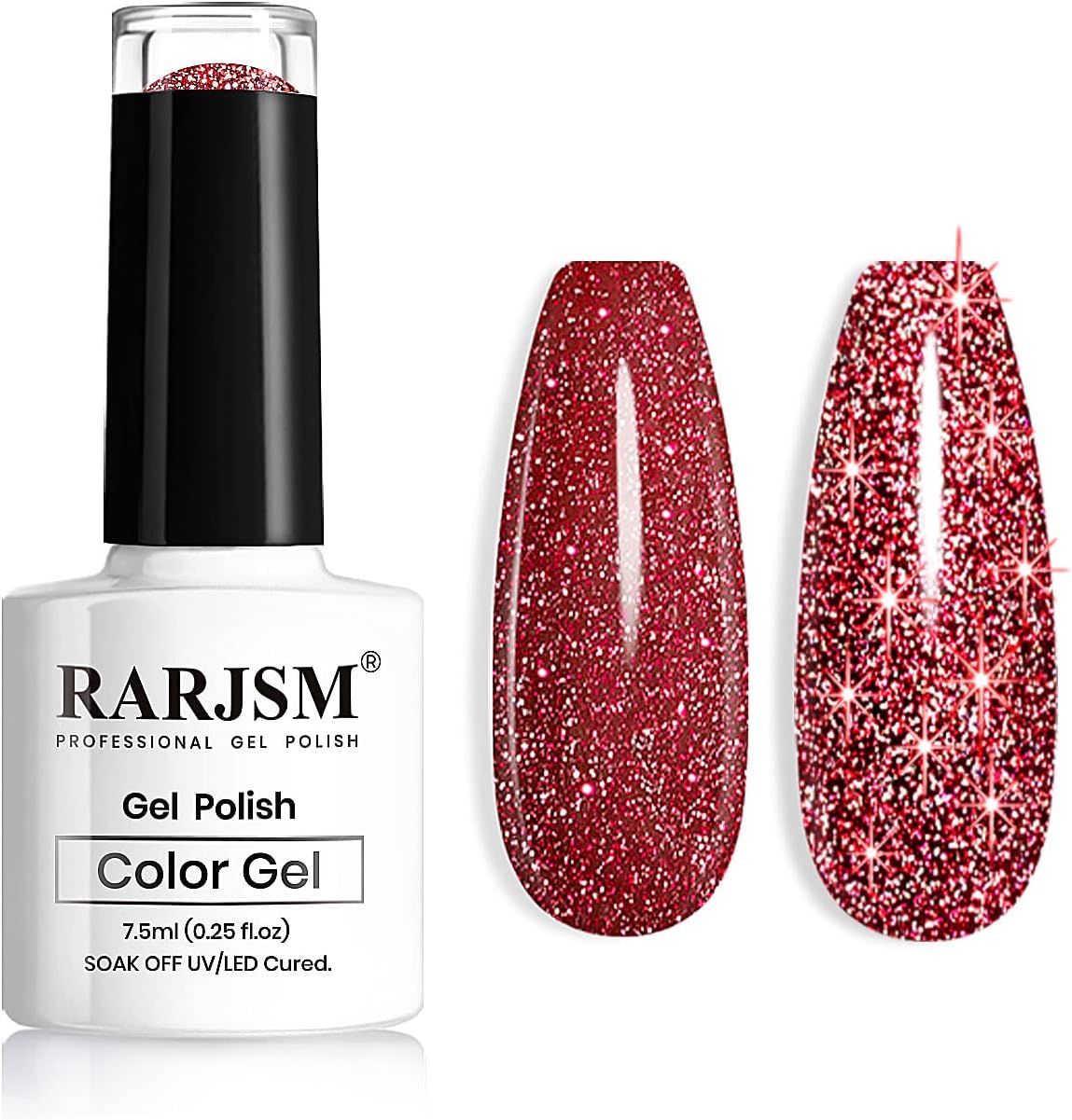 RARJSM Diamond Glitter GelPolish,Dark Red Gel Nail Polish,Chunky Gel Glitter Polish Soak Off UV LED Nail GelPolish Nail Art Starter Manicure Salon DIY at Home Curing Require Single Bottle 7.5ml