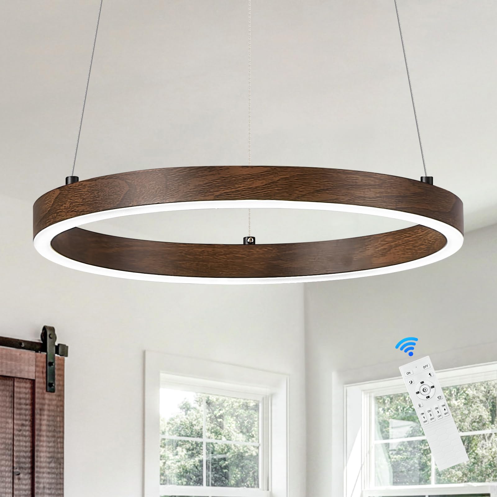 Photo 1 of CaraLuxe 12" LED Ring Chandelier Wood Grain Pendant Light