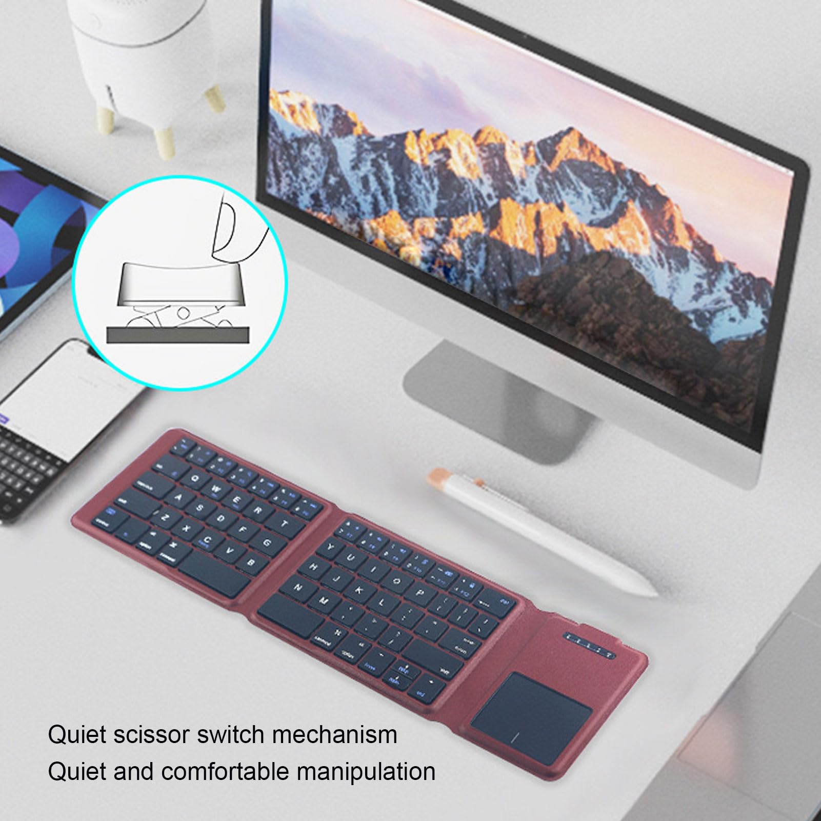 Tastiera ultra sottile con touchpad 3 tasti ripiegabili ricaricabili con commutazione dei dispositivi per viaggi in ufficio a casa