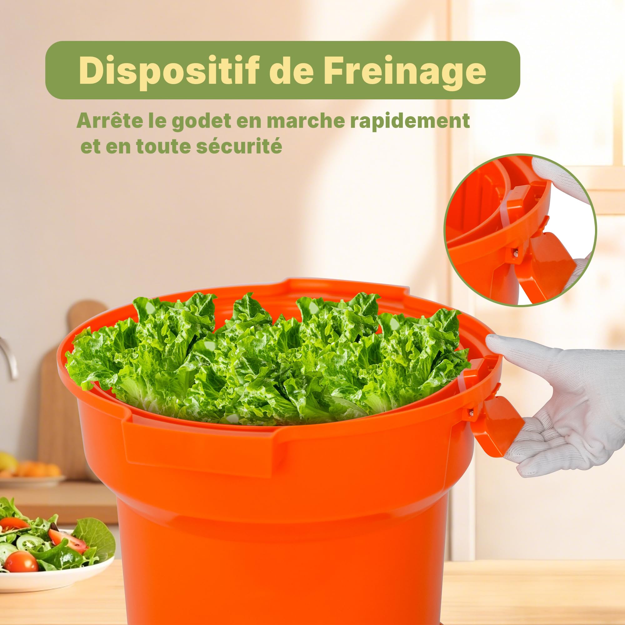 Hakka Essoreuse à Salade Professionnelle, Essoreuse Manuelle à Salade de 25 Litres, Essoreuse à Laitue Géante avec Tapis Antidérapant en Silicone et Tuyau D'évacuation, pour Essorer Jusqu'à 7 Laitues