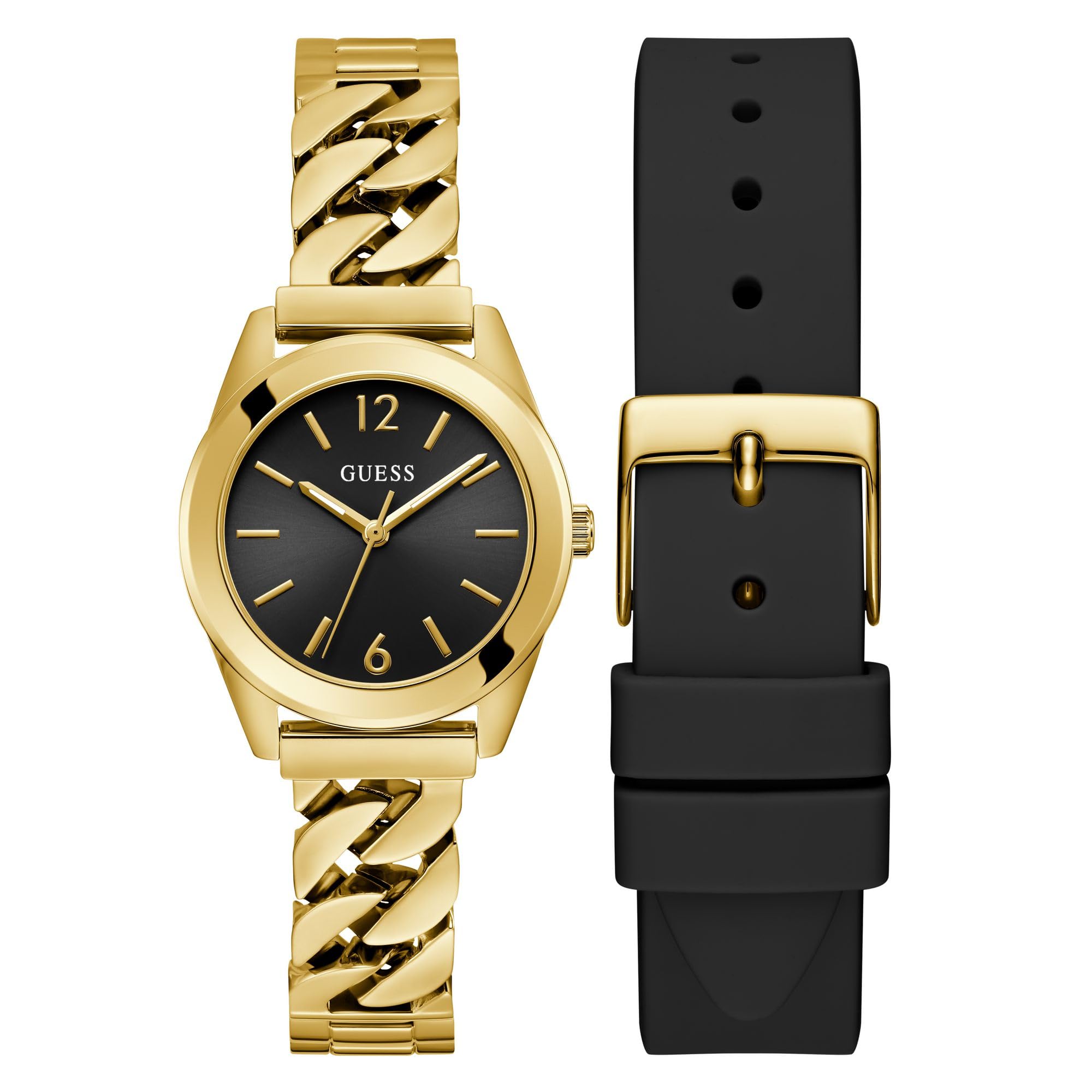 GUESS GBS Serena Analog Watch for Woman with Black Round Dial & Gold Tone Silicone Interchangeable Band Water Resistant Women's Wrist Watches - GW0845L2-picture-16