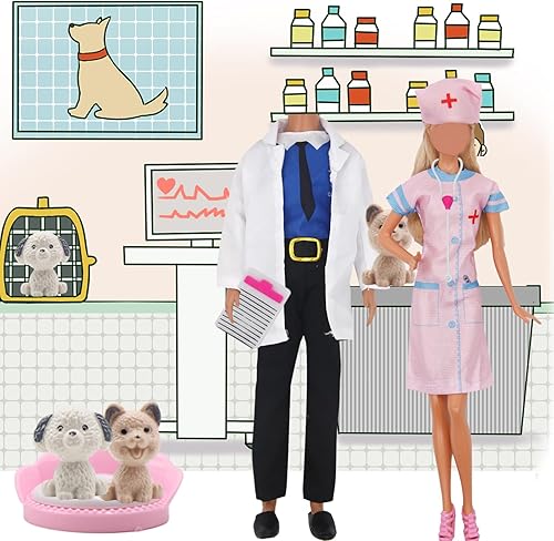 Miniatura 4 de 71 piezas de ropa de muñeca y accesorios para muñecas de 12 pulgadas y muñecas de niña, juego de cuidado de mascotas, incluye 25 prendas de vestir,