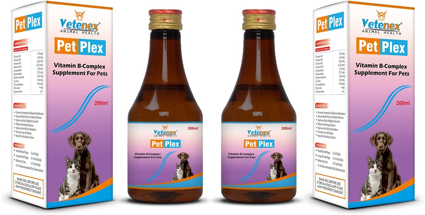 Pet Plex - Vitamin B-Complex & Amino Acids Supplement Syrup for Dogs, Puppy and Cats (200ml x 2) Combo - Pack of 2