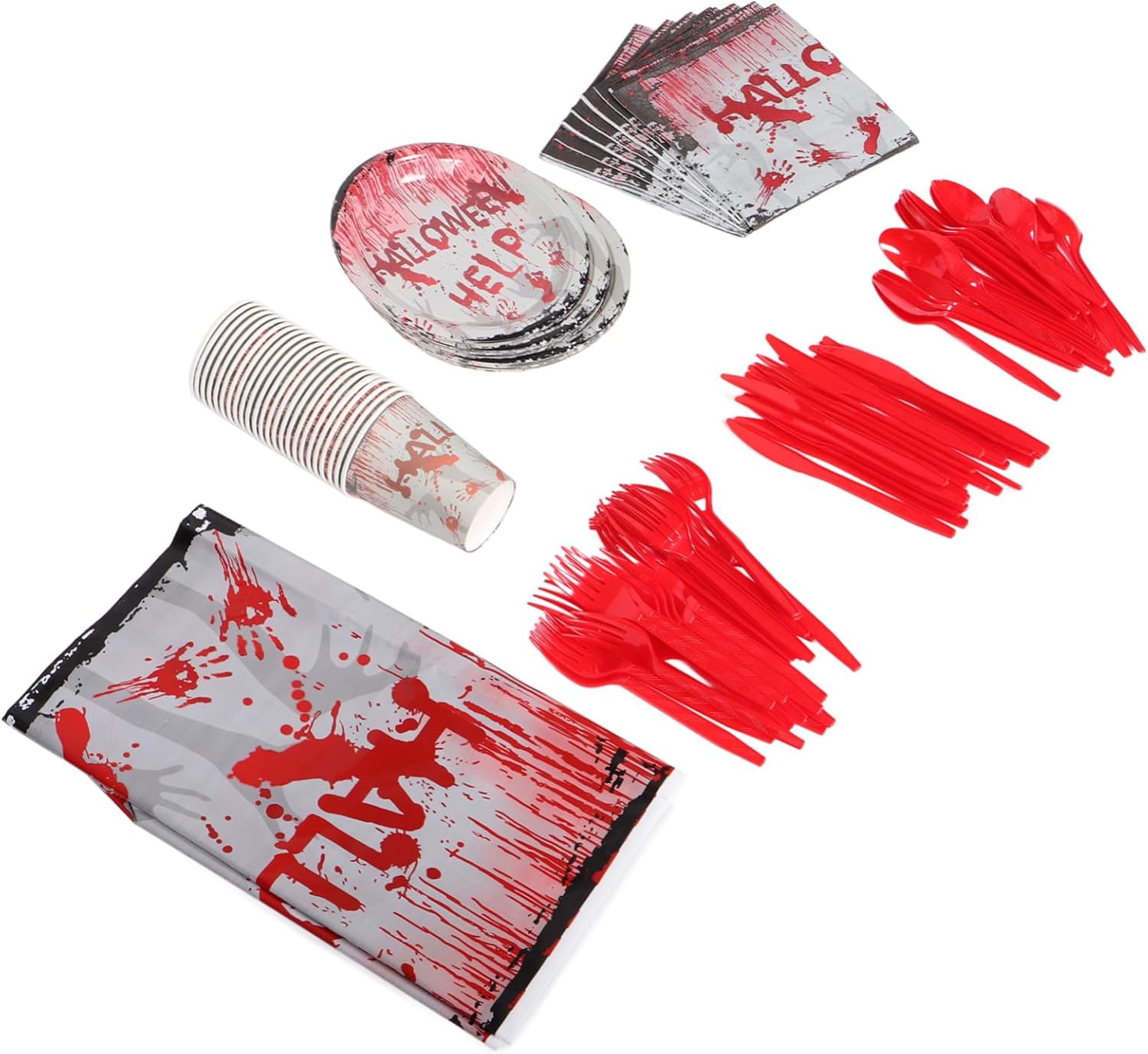 1set Halloween Party Tableware Set Disposable Plates Cups Cutlery Napkins Tablecloth Spooky Theme for Halloween Celebrations for Horror Themed Events