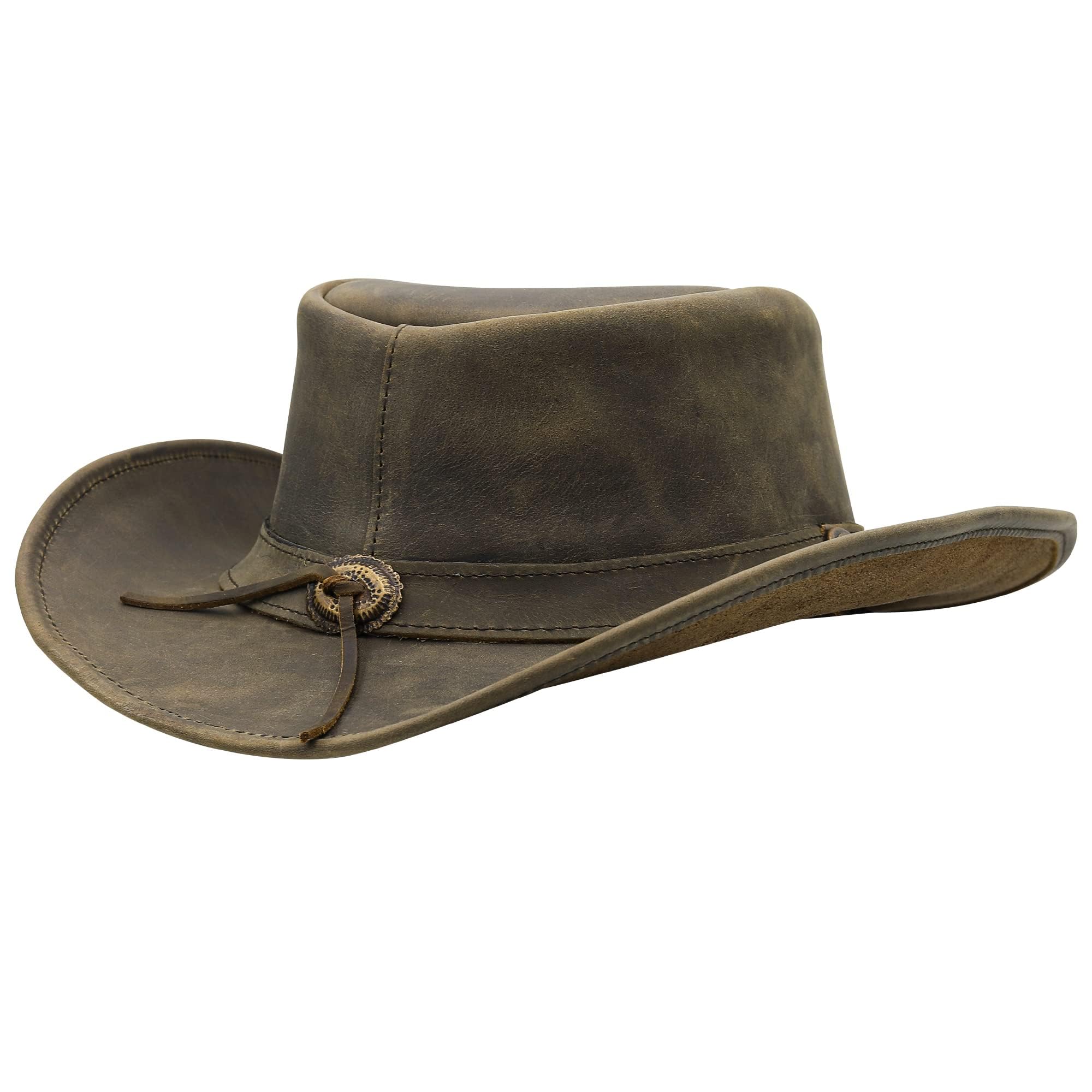 Sidewinder Sombrero de Vaquero Durable Jungle Grain Leather Unisex Adulto para Hombres Shapeable Outback Western Style Wide Brim