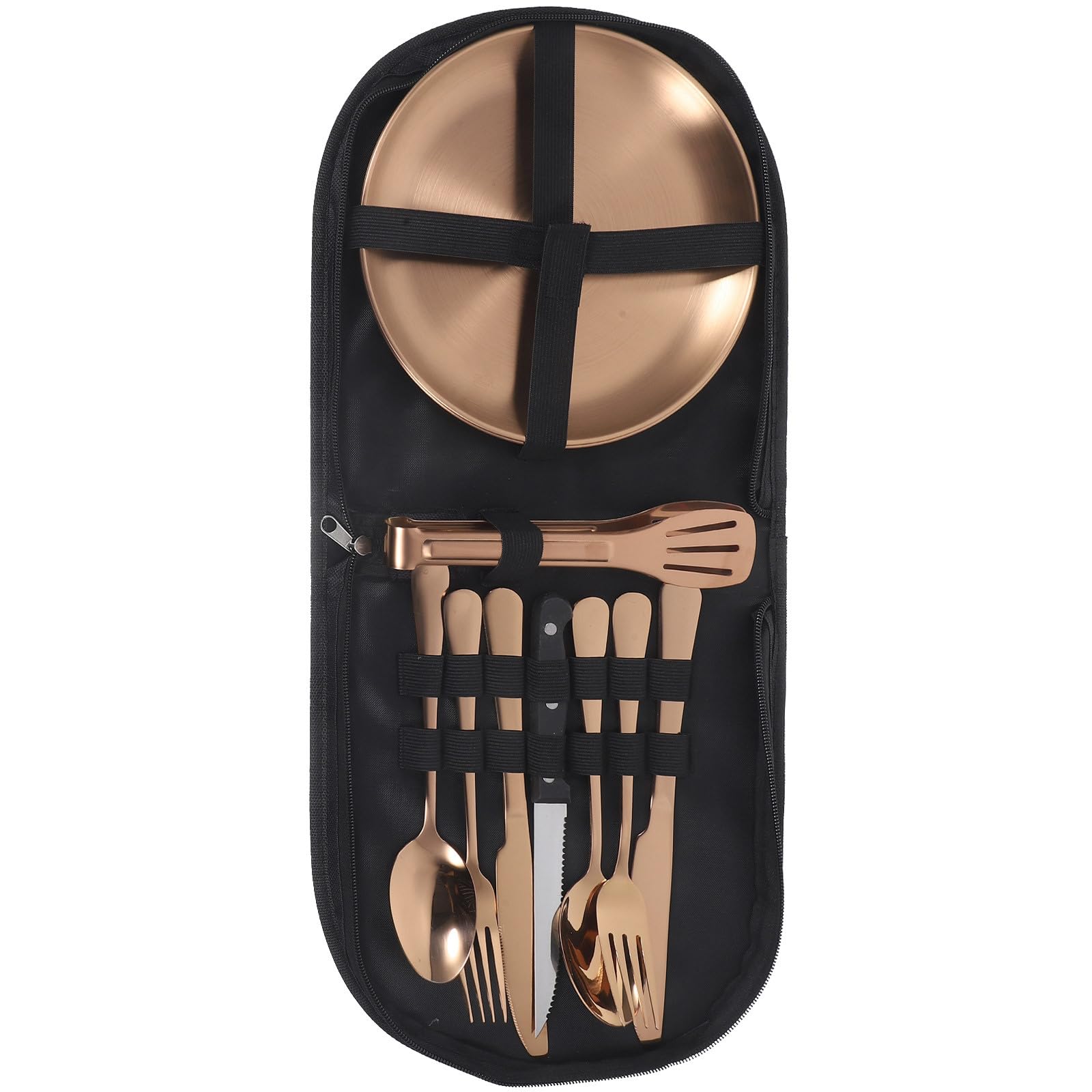Abaodam Set Posate da Campeggio in Acciaio Inox con Design Ergonomico e Facile da Pulire, Completo di Borsa Portaoggetti per Escursioni e Picnic All'aperto