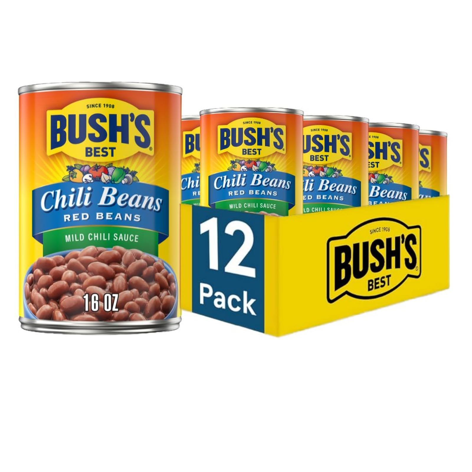 16 oz Canned Mild Red Chili Beans by Bush's Best – 16 Ounce (Pack of 12), Model 10039400016882