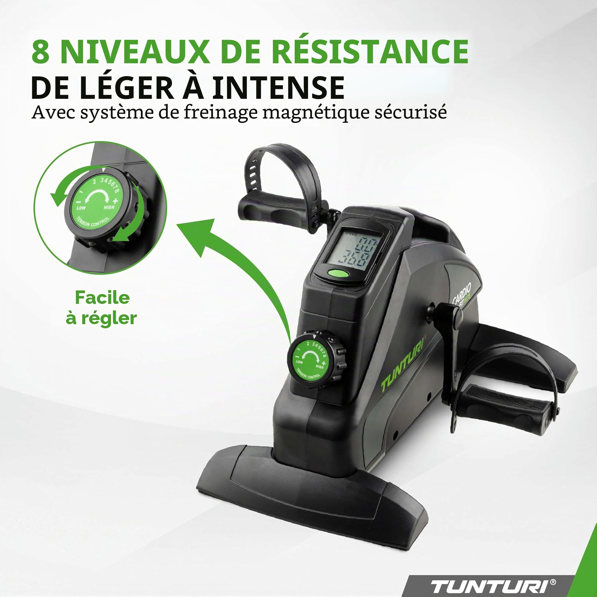 Tunturi Cardio Fit M35 Mini Vélo d'Appartement Freinage magnétique / Pédales Trainer Appareil d'exercice / Trainer Pédalier pour Bras et Jambes / Entraîneur d'exercice de Résistance Réglable