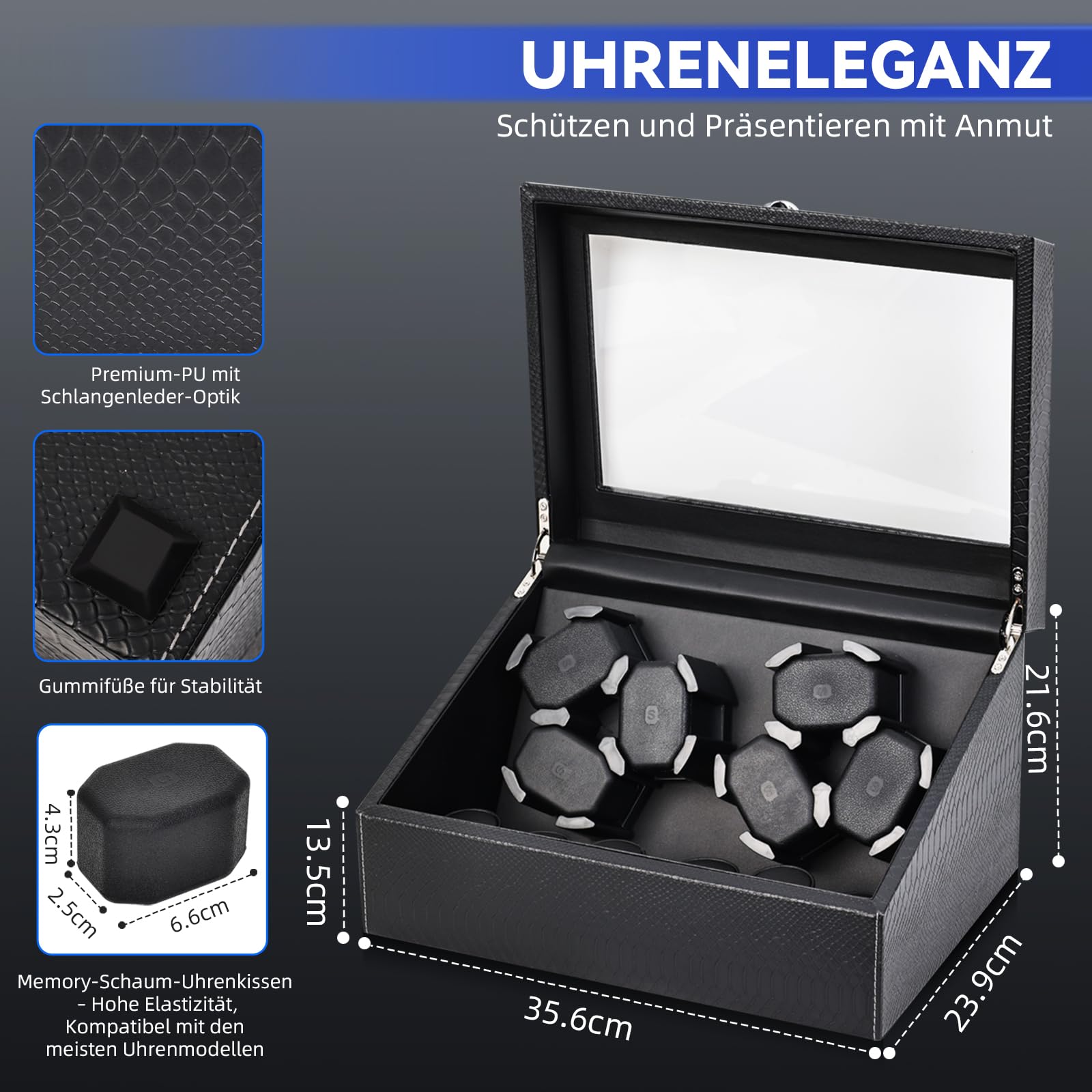 hightall Automatik-Uhrenbeweger für 6+6 Uhren – Watch Winder Box mit Ultra-Leisem Motor, Anti-Kratz Memory Foam & Stabilem Stand, Uhrenbeweger Für Rolex, Omega & Automatikuhren