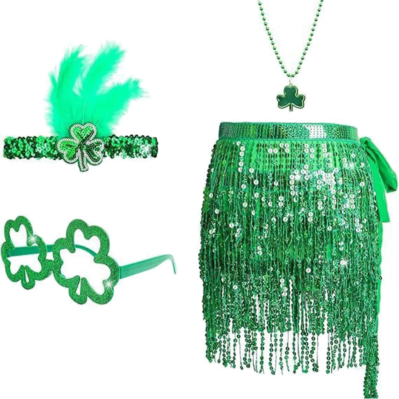 Eandarui Adult St.Patrick's Day's Green Costume Set Hat Bow Tie Beard for Parade Ireland Party Type B One Size