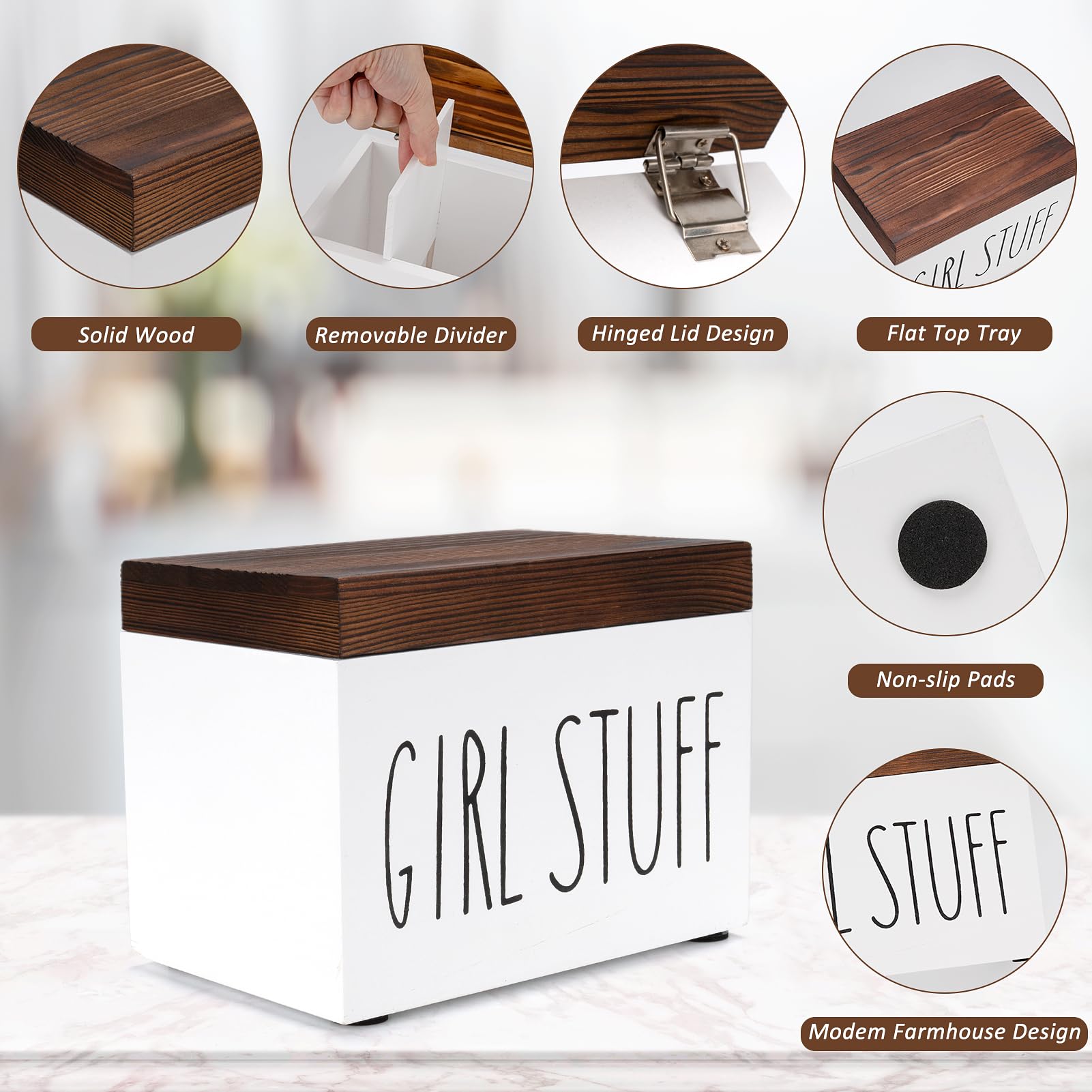 Soporte para tampón para baño, organizador de productos femeninos de madera, con tapa, 2 piezas, bolsa de almacenamiento de servilletas sanitarias portátil, organizador de bolsa de 4