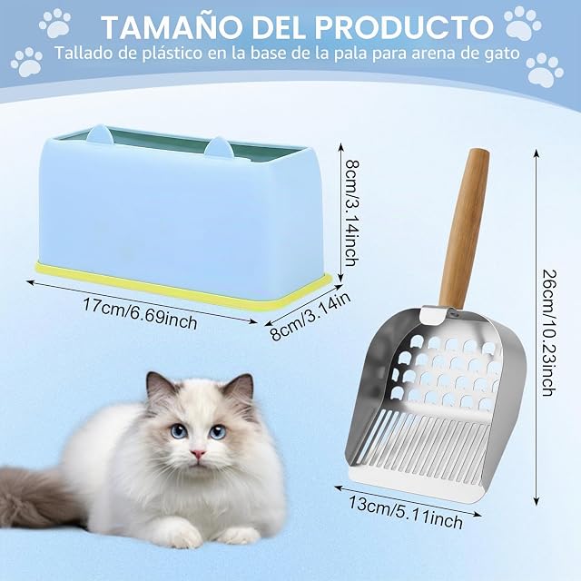 Foto 7 de 7 de Pala Arenero Gato Con Supporto, Pala Arena Gatos Inoxidable,Con Mango De Madera,Pala Arenero Gato Aglomerante