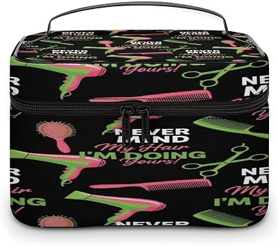 Travel Portable Cosmetic Organizer Bags with Handle, Toiletry Bag Easy to Storage, Large Capacity Never Mind My Hair Im Doing Yours Barber Quote Makeup Bag