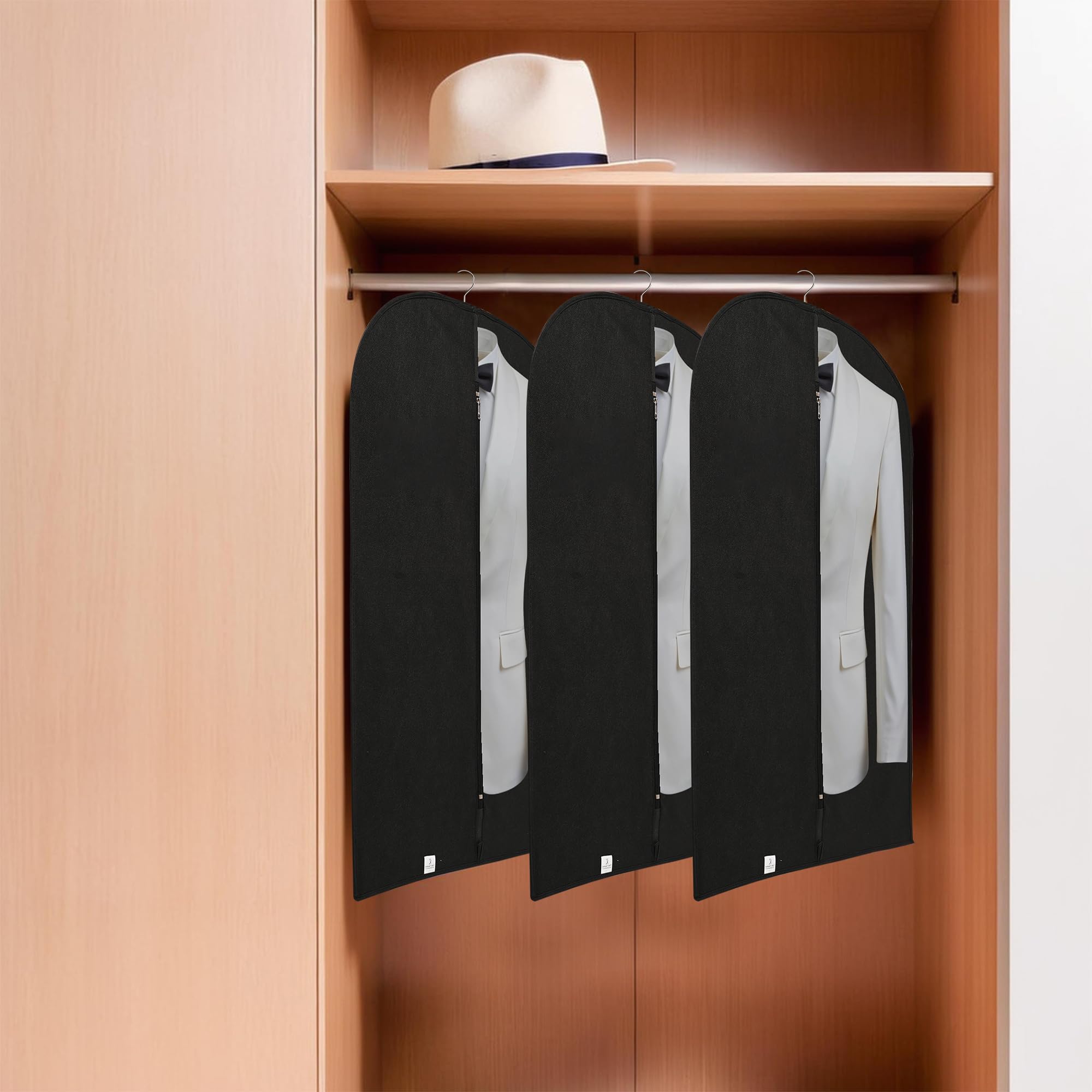 Kuber Industries Paquete de 6 fundas para blazer | Fundas de traje con cremallera para mujeres y hombres | Bolsa de abrigo a prueba de polvo para ropa, chaqueta | Cubierta media transparente | Negro